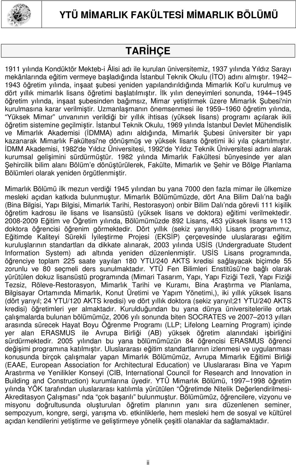 Đlk yılın deneyimleri sonunda, 1944 1945 öğretim yılında, inşaat şubesinden bağımsız, Mimar yetiştirmek üzere Mimarlık Şubesi'nin kurulmasına karar verilmiştir.