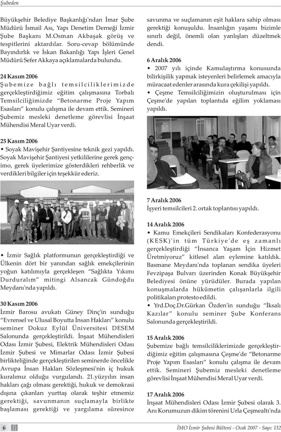 24 Kasım 2006 Şubemize bağlı temsilciliklerimizde gerçekleştirdiğimiz eğitim çalışmasına Torbalı Temsilciliğimizde Betonarme Proje Yapım Esasları konulu çalışma ile devam ettik.