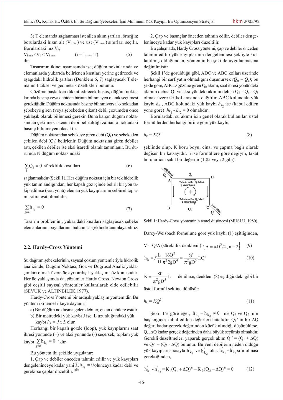 sýnýrlarý seçilir. Borulardaki hýz V i; V i min <V i < V i max (i = 1,..., T) (5) dir.