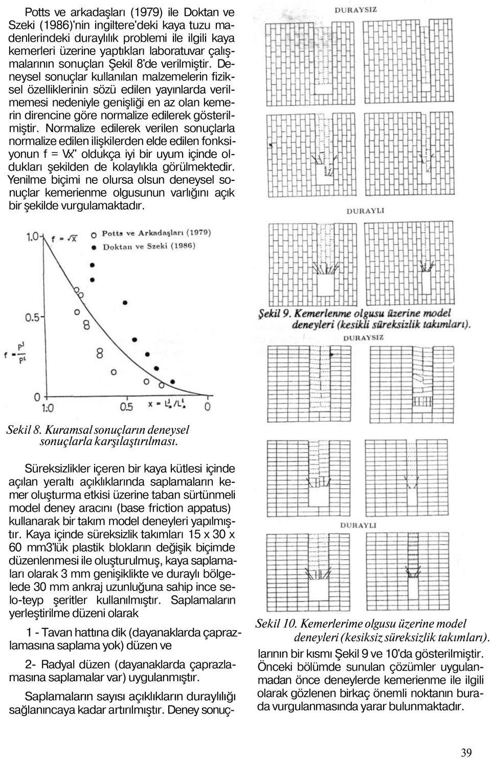 Deneysel sonuçlar kullanılan malzemelerin fiziksel özelliklerinin sözü edilen yayınlarda verilmemesi nedeniyle genişliği en az olan kemerin direncine göre normalize edilerek gösterilmiştir.