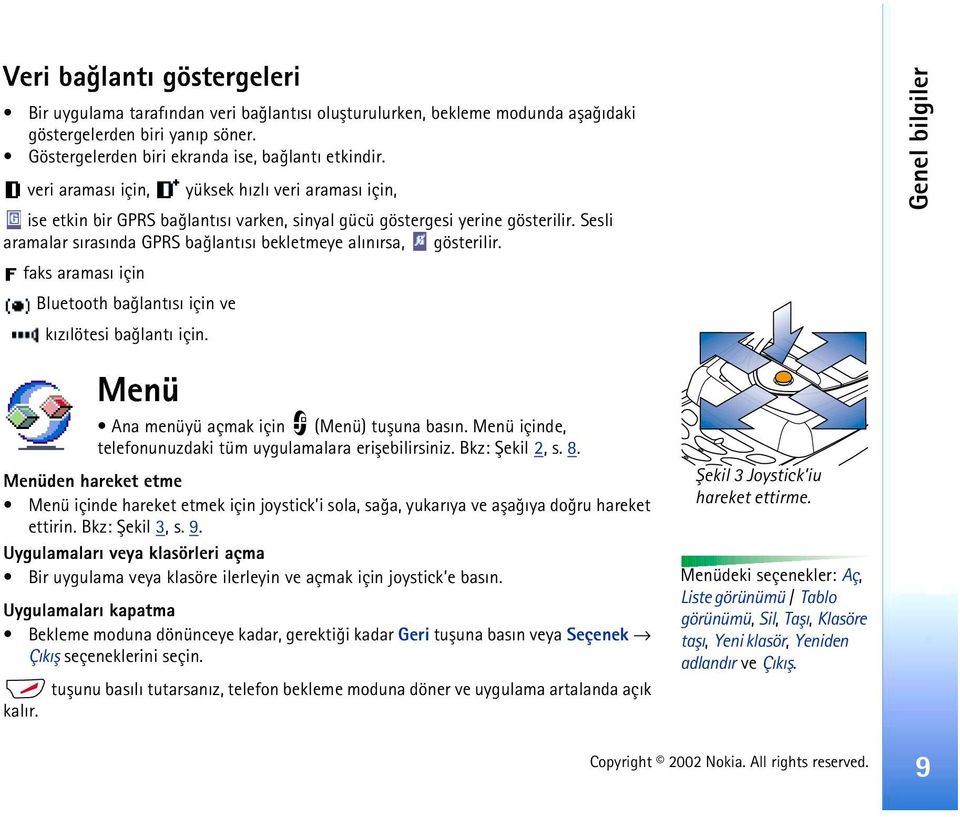 Sesli aramalar sýrasýnda GPRS baðlantýsý bekletmeye alýnýrsa, gösterilir. faks aramasý için Bluetooth baðlantýsý için ve kýzýlötesi baðlantý için.