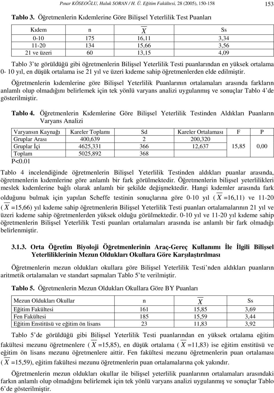 Yeterlilik Testi puanlarından en yüksek ortalama 0-10 yıl, en düşük ortalama ise 21 yıl ve üzeri kıdeme sahip öğretmenlerden elde edilmiştir.