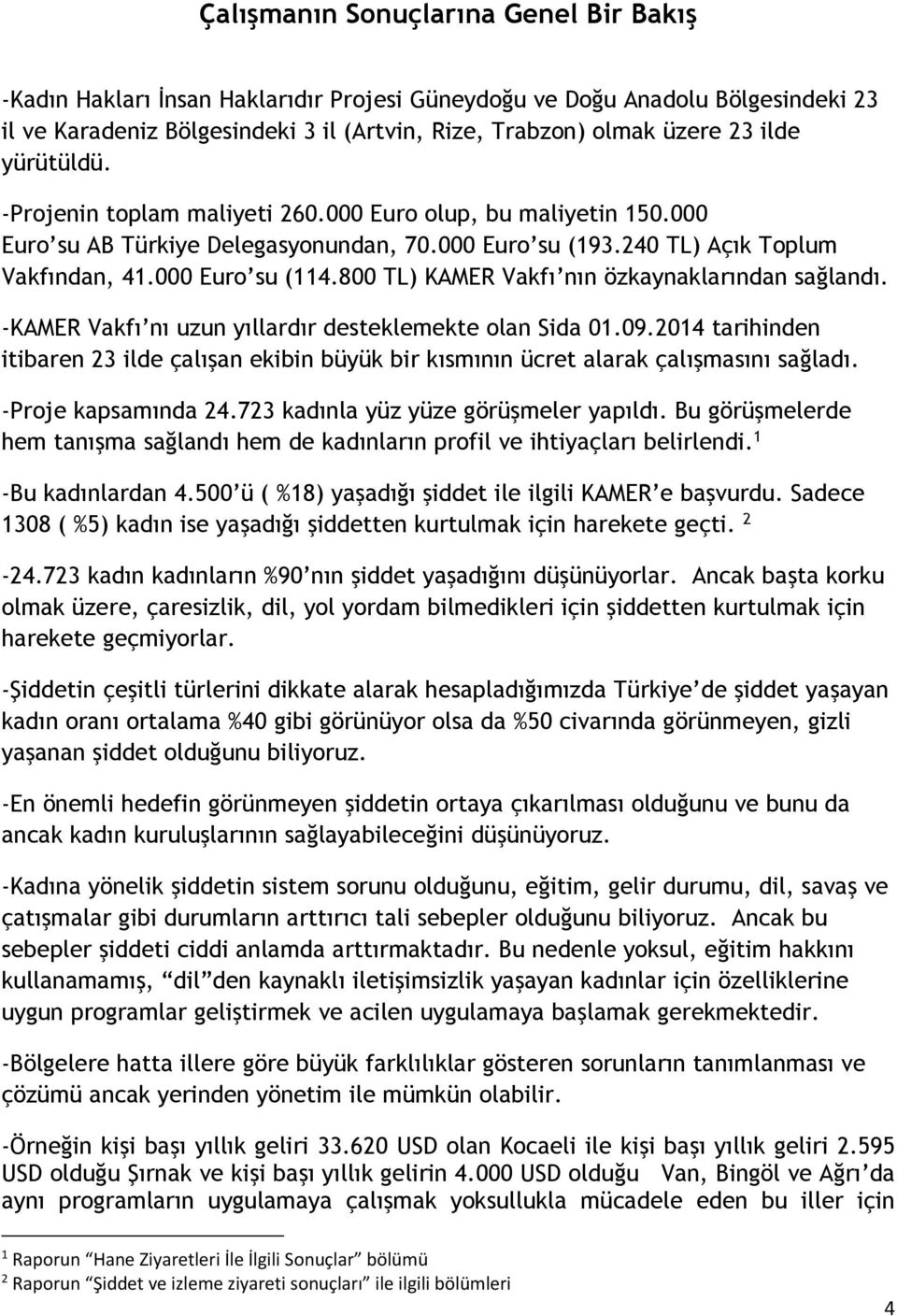 800 TL) KAMER Vakfı nın özkaynaklarından sağlandı. -KAMER Vakfı nı uzun yıllardır desteklemekte olan Sida 01.09.