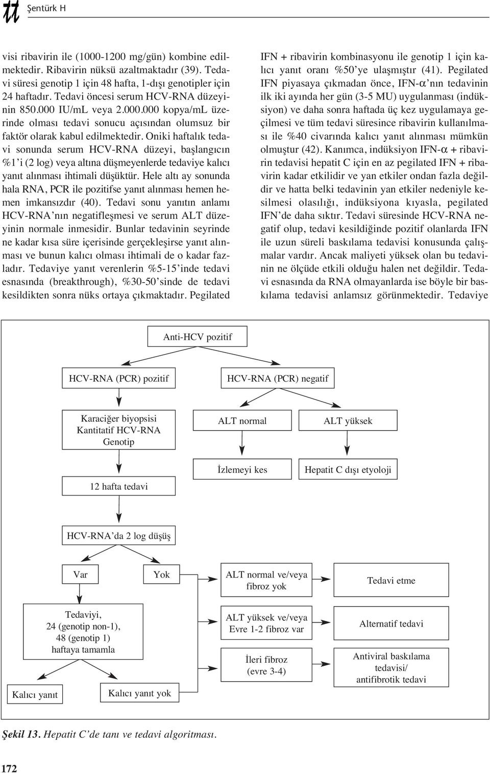 Oniki haftal k tedavi sonunda serum HCV-RNA düzeyi, başlang c n %1 i (2 log) veya alt na düşmeyenlerde tedaviye kal c yan t al nmas ihtimali düşüktür.