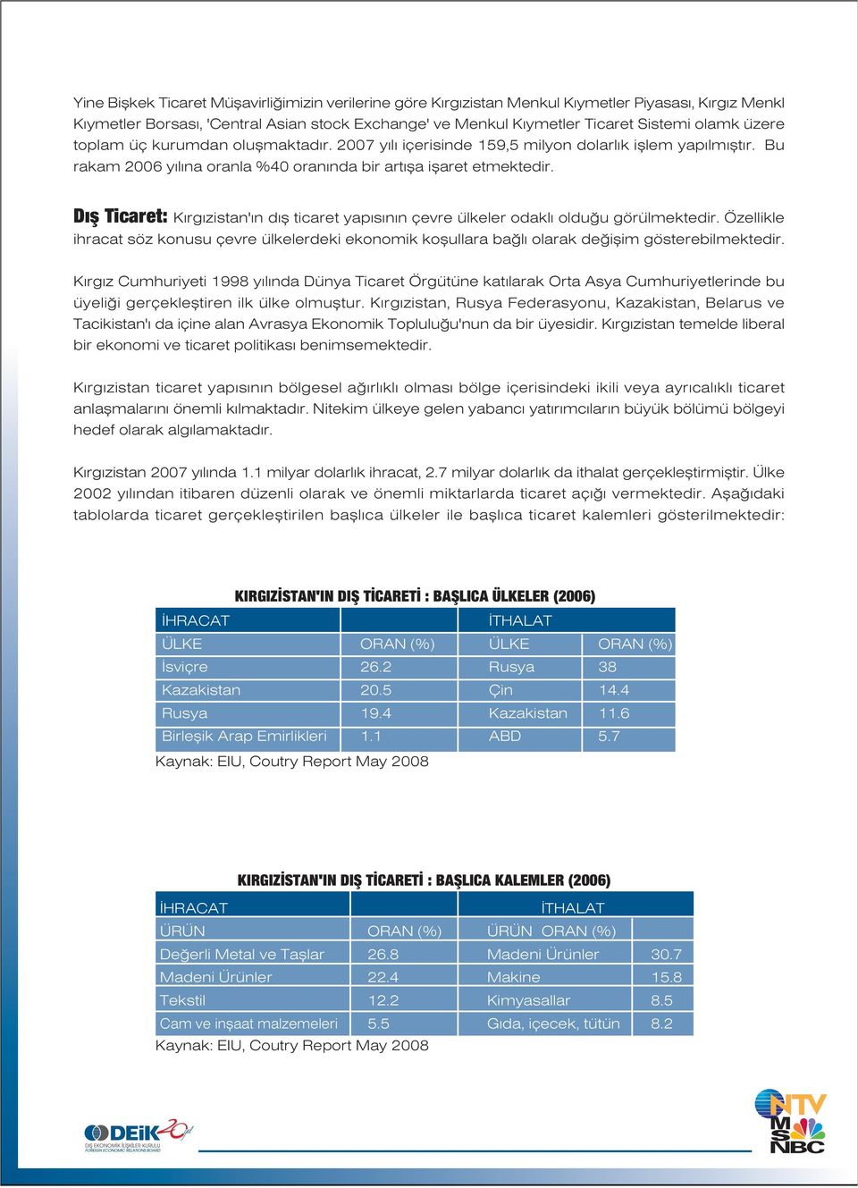 D fl Ticaret: K rg zistan' n d fl ticaret yap s n n çevre ülkeler odakl oldu u görülmektedir.