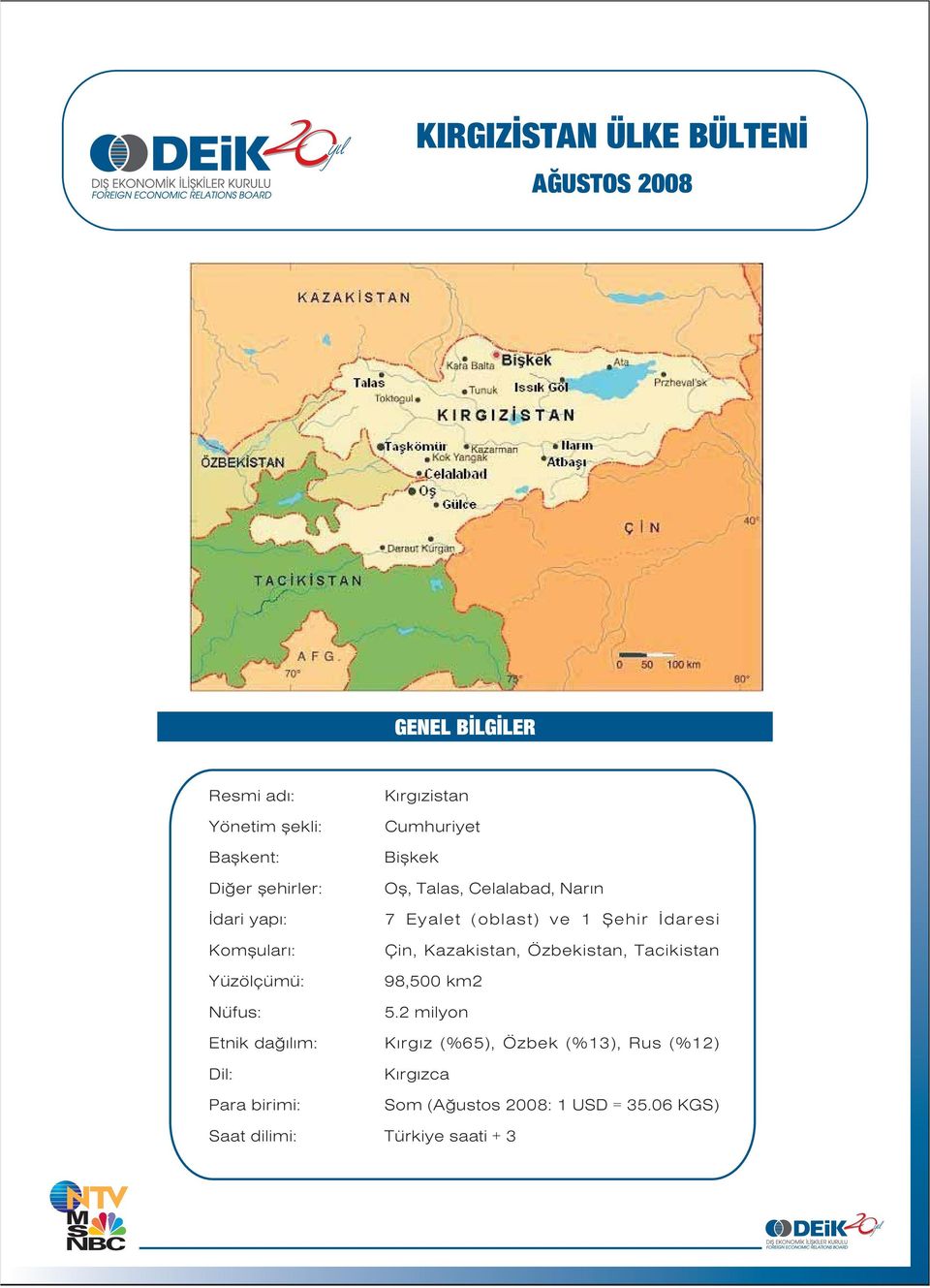 : Çin, Kazakistan, Özbekistan, Tacikistan Yüzölçümü: 98,500 km2 Nüfus: 5.