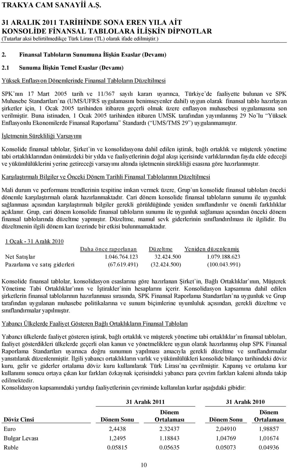 SPK Muhasebe Standartları na (UMS/UFRS uygulamasını benimseyenler dahil) uygun olarak finansal tablo hazırlayan şirketler için, 1 Ocak 2005 tarihinden itibaren geçerli olmak üzere enflasyon