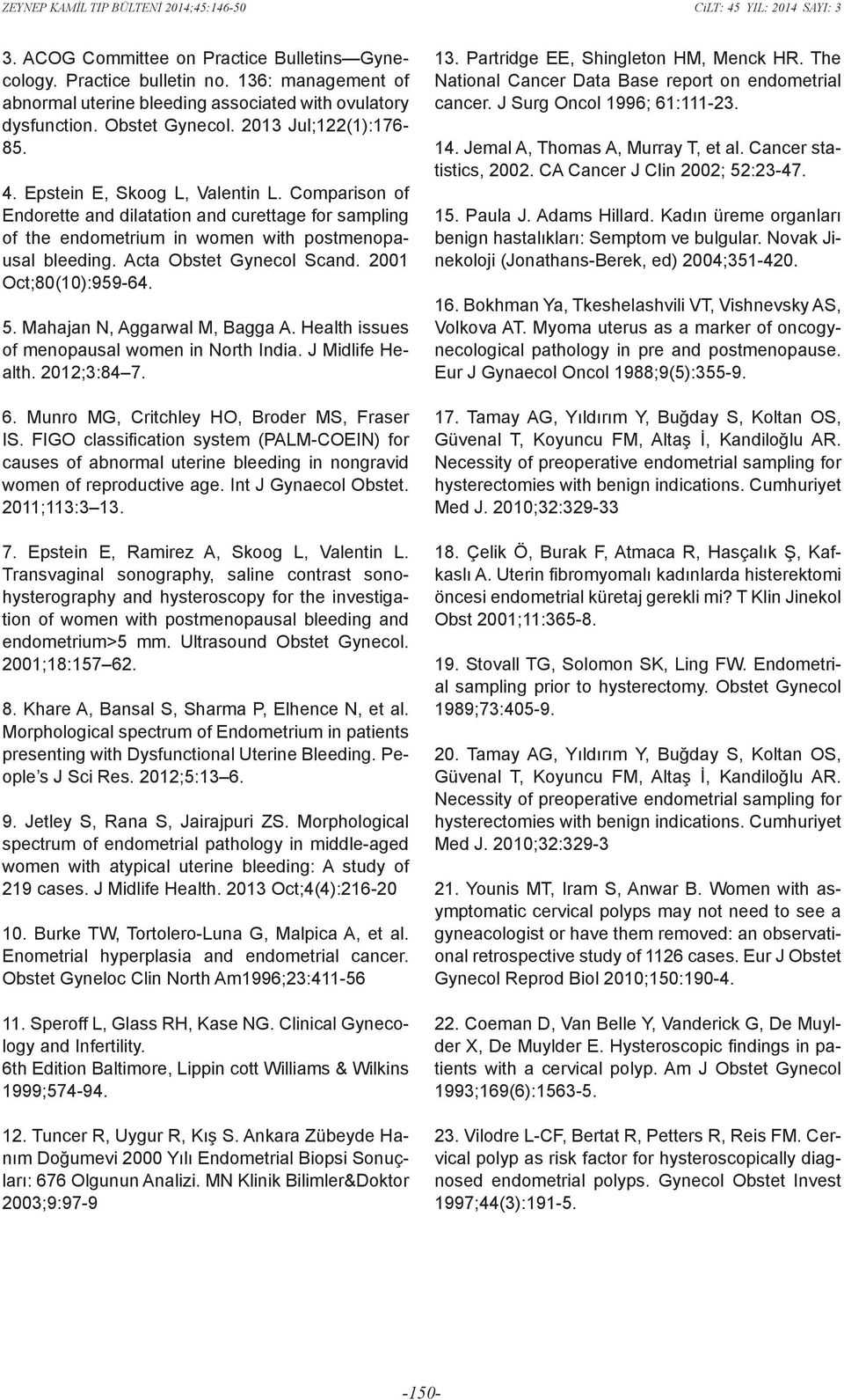 2001 Oct;80(10):959-64. 5. Mahajan N, Aggarwal M, Bagga A. Health issues of menopausal women in North India. J Midlife Health. 2012;3:84 7. 6. Munro MG, Critchley HO, Broder MS, Fraser IS.