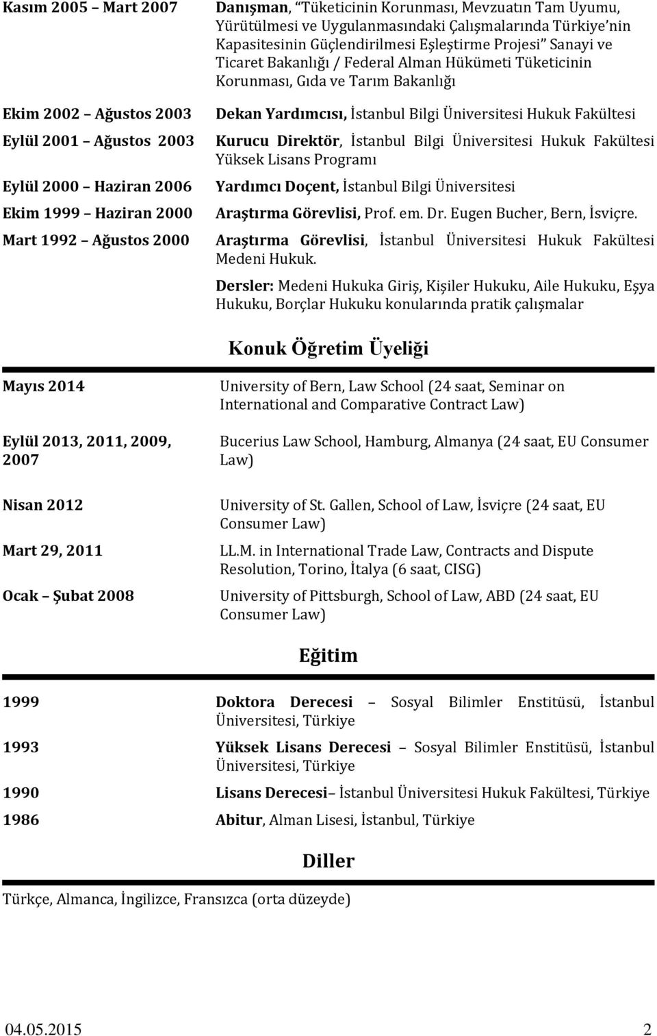 Bakanlığı Dekan Yardımcısı, İstanbul Bilgi Üniversitesi Hukuk Fakültesi Kurucu Direktör, İstanbul Bilgi Üniversitesi Hukuk Fakültesi Yüksek Lisans Programı Yardımcı Doçent, İstanbul Bilgi