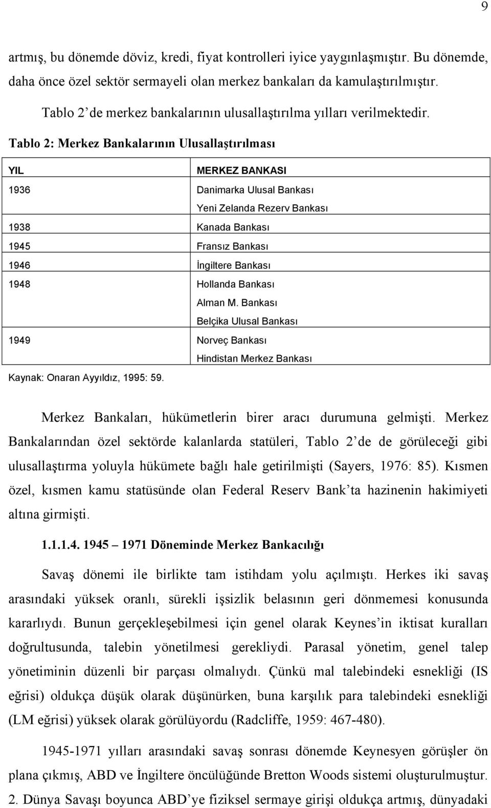 Tablo 2: Merkez Bankalarının Ulusallaştırılması YIL MERKEZ BANKASI 1936 Danimarka Ulusal Bankası Yeni Zelanda Rezerv Bankası 1938 Kanada Bankası 1945 Fransız Bankası 1946 İngiltere Bankası 1948