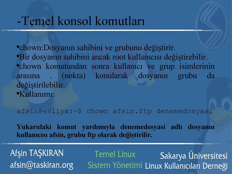 chown komutundan sonra kullanıcı ve grup isimlerinin arasına.