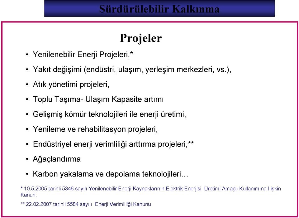 projeleri, Endüstriyel enerji verimliliği arttırma projeleri,** Ağaçlandırma Projeler Karbon yakalama ve depolama teknolojileri * 10.5.