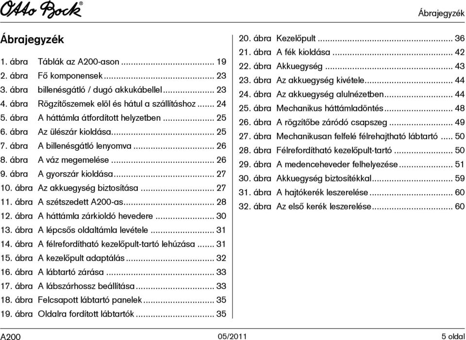 ábra Az akkuegység biztosítása... 27 11. ábra A szétszedett A200-as... 28 12. ábra A háttámla zárkioldó hevedere... 30 13. ábra A lépcsős oldaltámla levétele... 31 14.