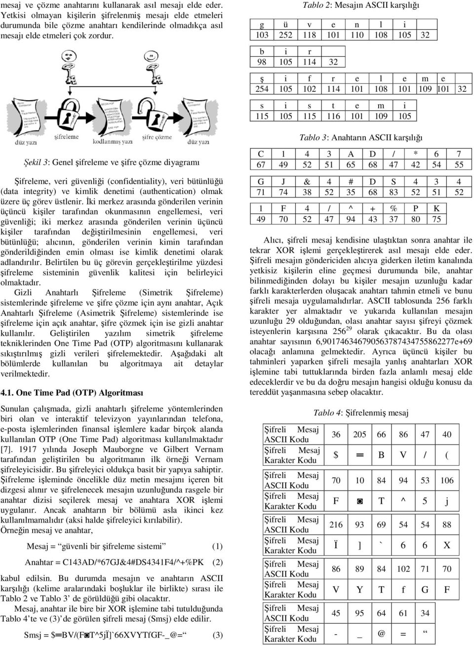 Tablo 2: Mesajın ASCII karşılığı g ü v e n l i 103 252 118 101 110 108 105 32 b i r 98 105 114 32 ş i f r e l e m e 254 105 102 114 101 108 101 109 101 32 s i s t e m i 115 105 115 116 101 109 105