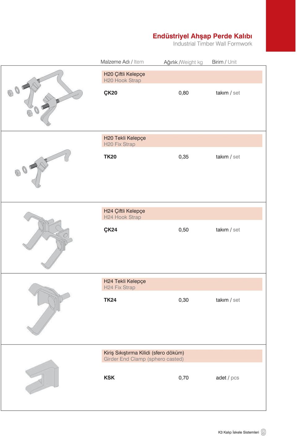 H24 Çiftli Kelepçe H24 Hook Strap ÇK24 0,50 tak m / set H24 Tekli Kelepçe H24 Fix Strap TK24 0,30 tak m / set