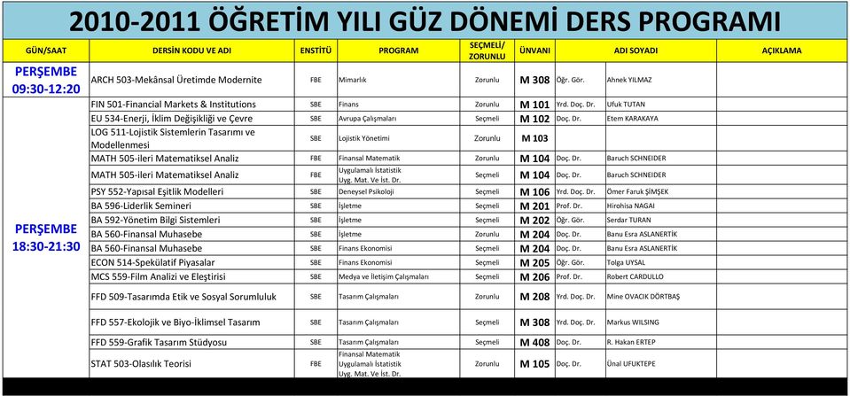 Etem KARAKAYA LOG 511-Lojistik Sistemlerin Tasarımı ve Modellenmesi Lojistik Yönetimi Zorunlu M 103 MATH 505-ileri Matematiksel Analiz Zorunlu M 104 Doç. Dr.