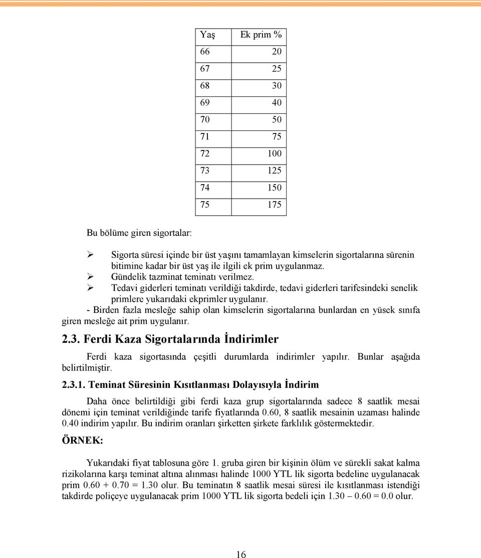 Tedavi giderleri teminatı verildiği takdirde, tedavi giderleri tarifesindeki senelik primlere yukarıdaki ekprimler uygulanır.