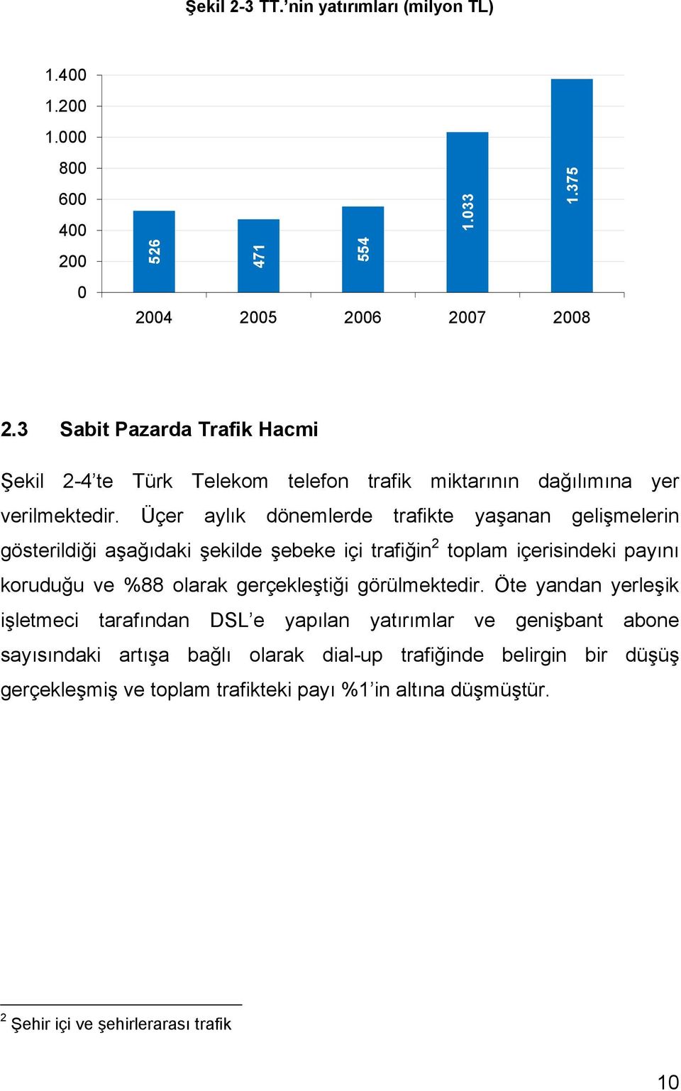 Üçer aylık dönemlerde trafikte yaşanan gelişmelerin gösterildiği aşağıdaki şekilde şebeke içi trafiğin 2 toplam içerisindeki payını koruduğu ve %88 olarak gerçekleştiği