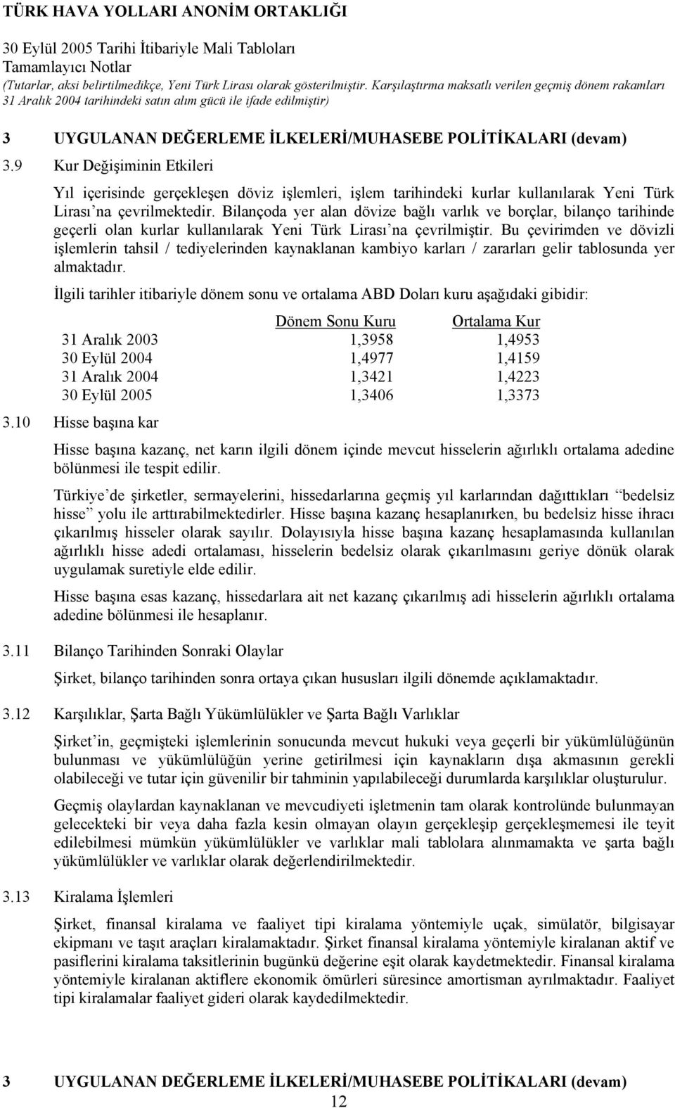 Bilançoda yer alan dövize bağlı varlık ve borçlar, bilanço tarihinde geçerli olan kurlar kullanılarak Yeni Türk Lirası na çevrilmiştir.