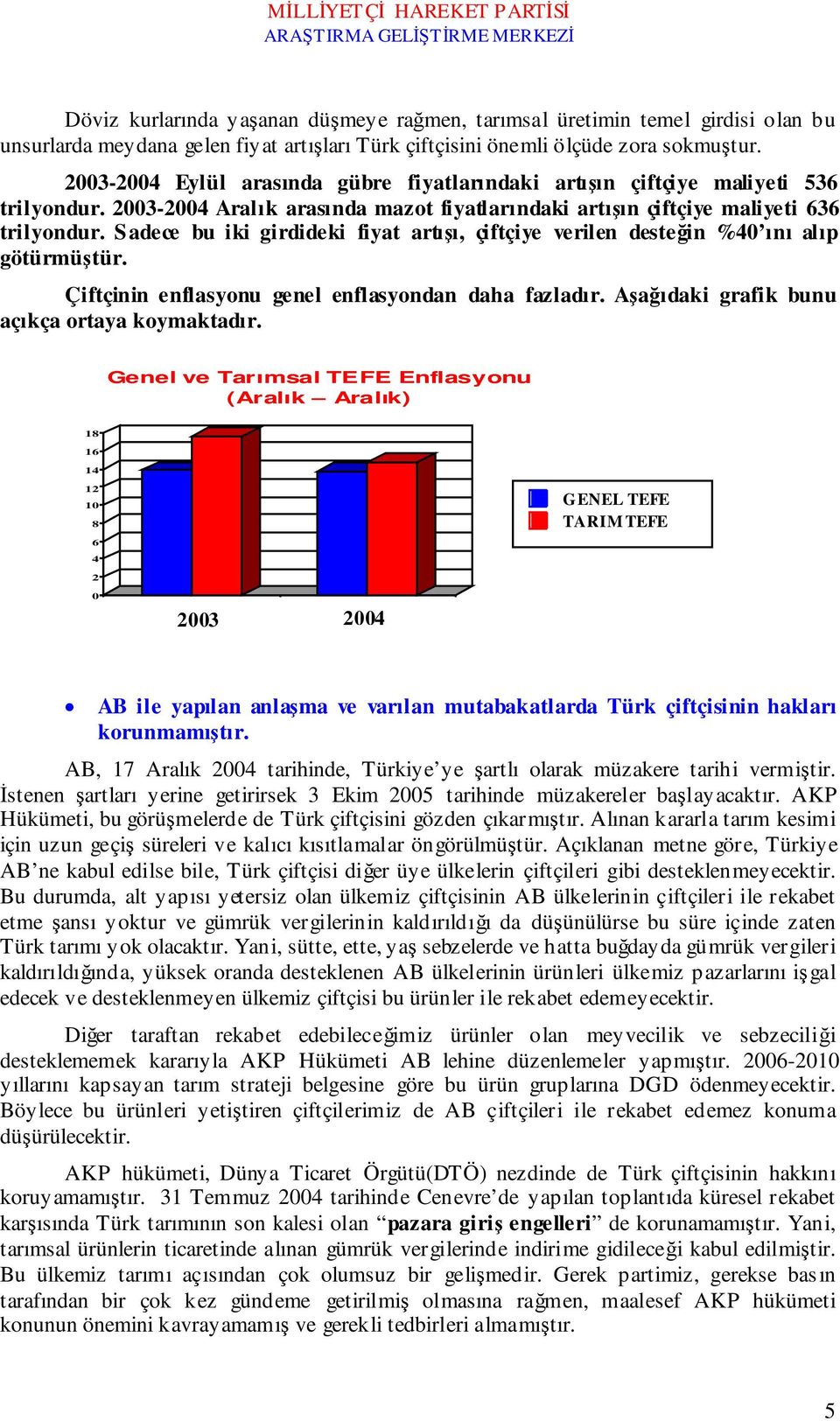 Sadece bu iki girdideki fiyat artışı, çiftçiye verilen desteğin %40 ını alıp götürmüştür. Çiftçinin enflasyonu genel enflasyondan daha fazladır. Aşağıdaki grafik bunu açıkça ortaya koymaktadır.