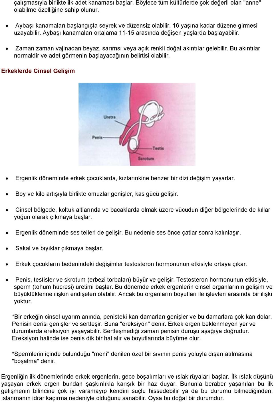 Bu akıntılar normaldir ve adet görmenin başlayacağının belirtisi olabilir. Erkeklerde Cinsel Gelişim Ergenlik döneminde erkek çocuklarda, kızlarınkine benzer bir dizi değişim yaşarlar.