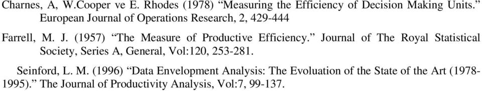 Journal of The Royal Statistical Society, Series A, General, Vol:20, 253-28. Seinford, L. M.