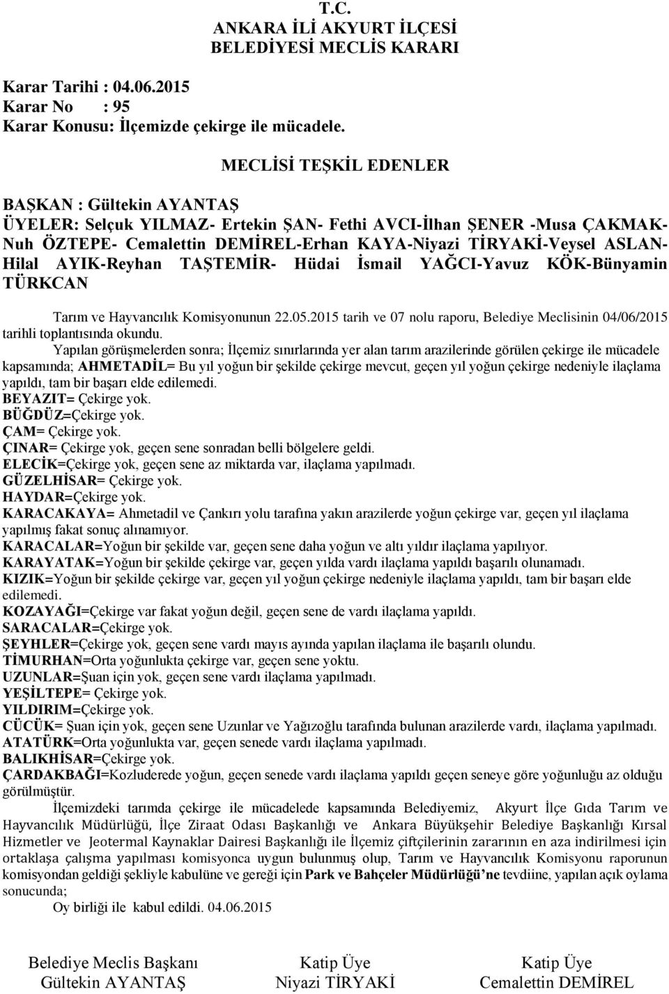 Yapılan görüşmelerden sonra; İlçemiz sınırlarında yer alan tarım arazilerinde görülen çekirge ile mücadele kapsamında; AHMETADİL= Bu yıl yoğun bir şekilde çekirge mevcut, geçen yıl yoğun çekirge