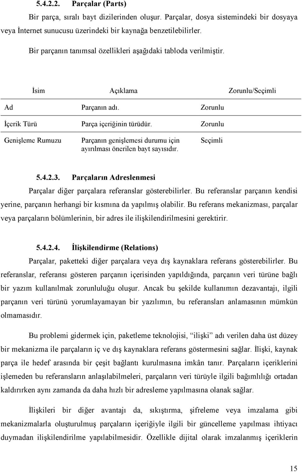 Zorunlu Genişleme Rumuzu Parçanın genişlemesi durumu için ayırılması önerilen bayt sayısıdır. Seçimli 5.4.2.3. Parçaların Adreslenmesi Parçalar diğer parçalara referanslar gösterebilirler.