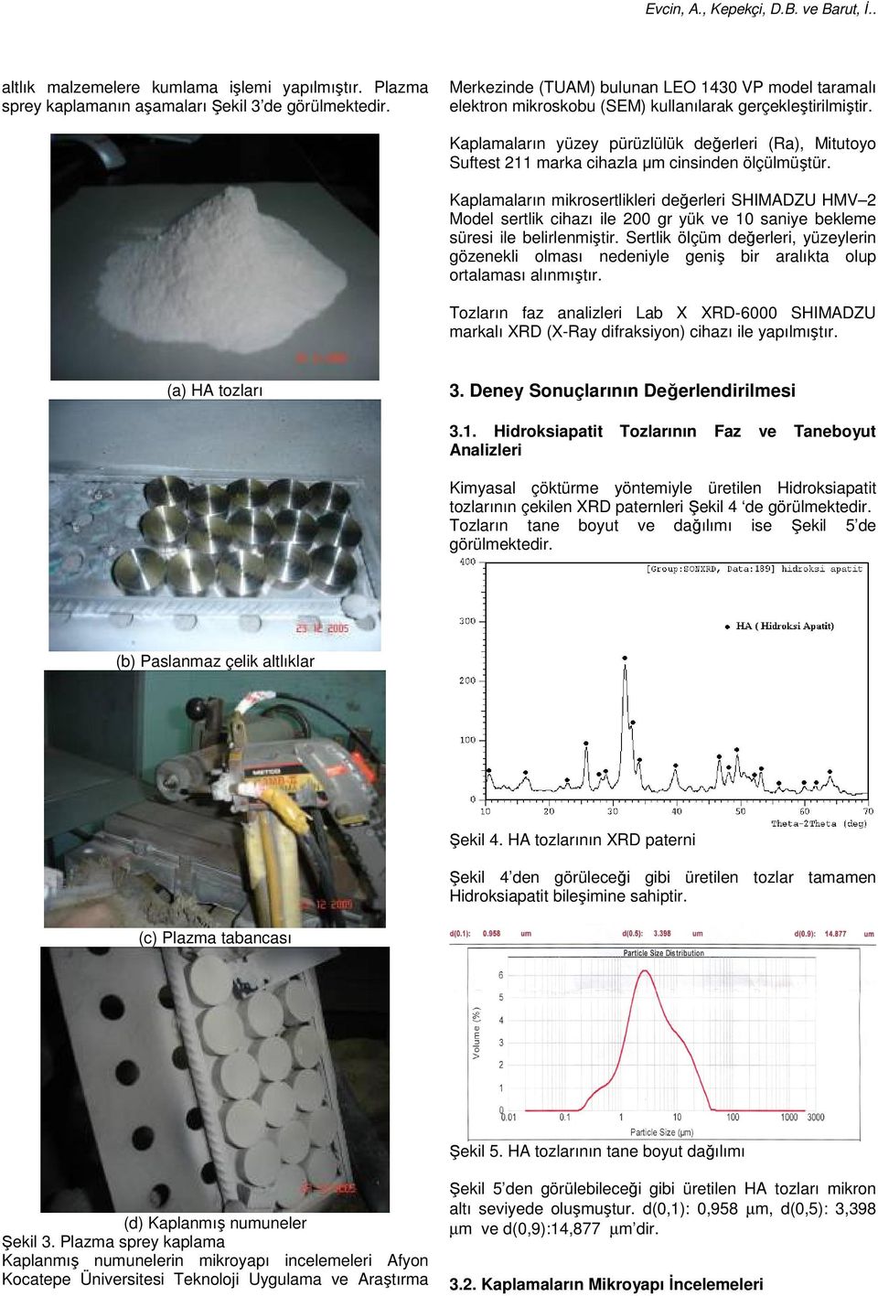 Kaplamaların yüzey pürüzlülük değerleri (Ra), Mitutoyo Suftest 211 marka cihazla µm cinsinden ölçülmüştür.