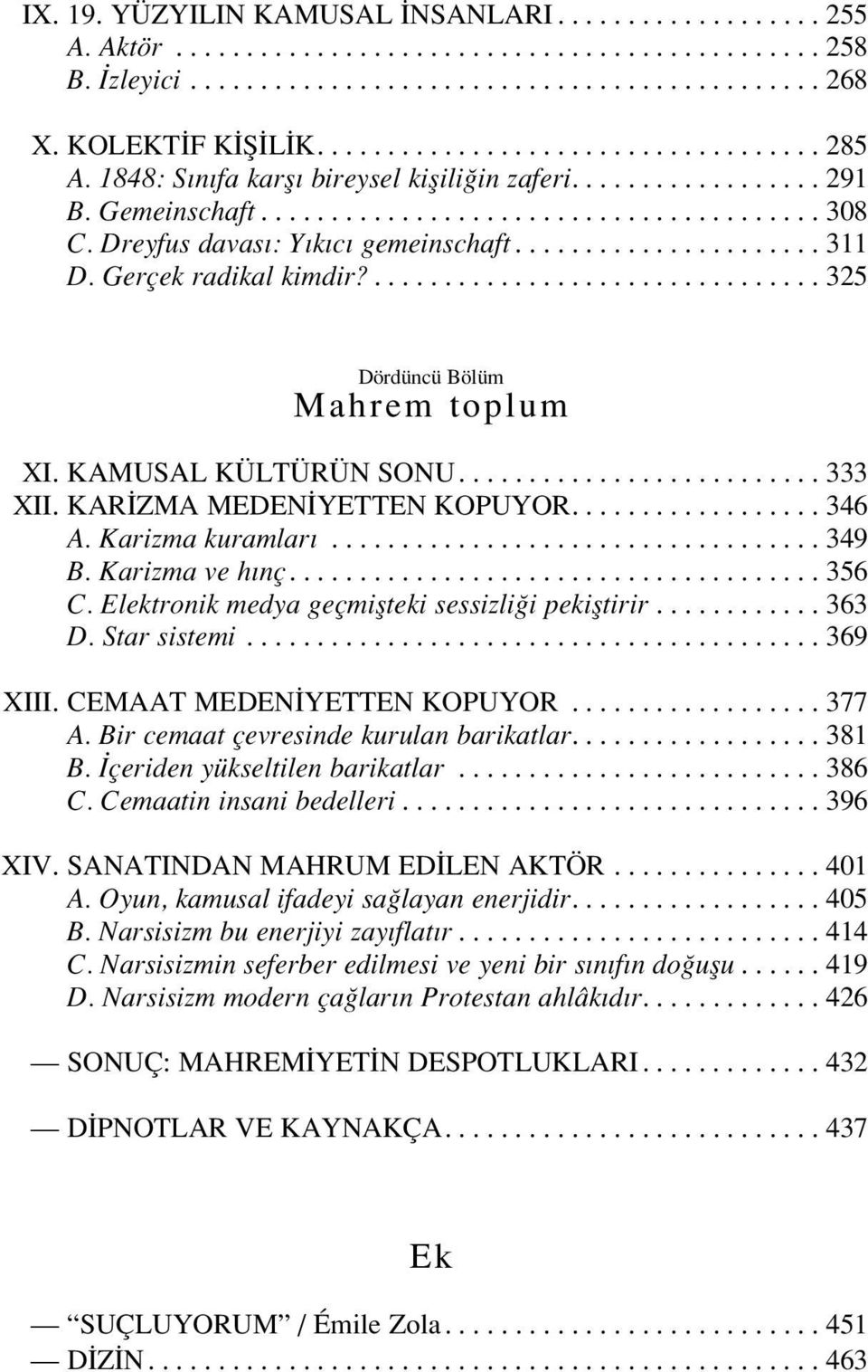 Dreyfus davas : Y k c gemeinschaft...................... 311 D. Gerçek radikal kimdir?................................ 325 Dördüncü Bölüm Mahrem toplum XI. KAMUSAL KÜLTÜRÜN SONU.......................... 333 XII.