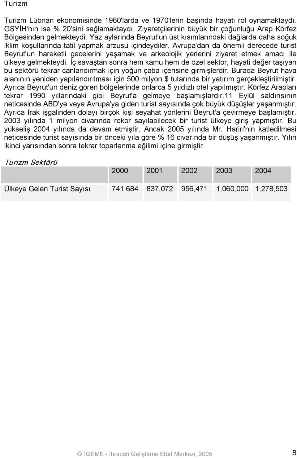 Avrupa'dan da önemli derecede turist Beyrut'un hareketli gecelerini yaşamak ve arkeolojik yerlerini ziyaret etmek amacı ile ülkeye gelmekteydi.