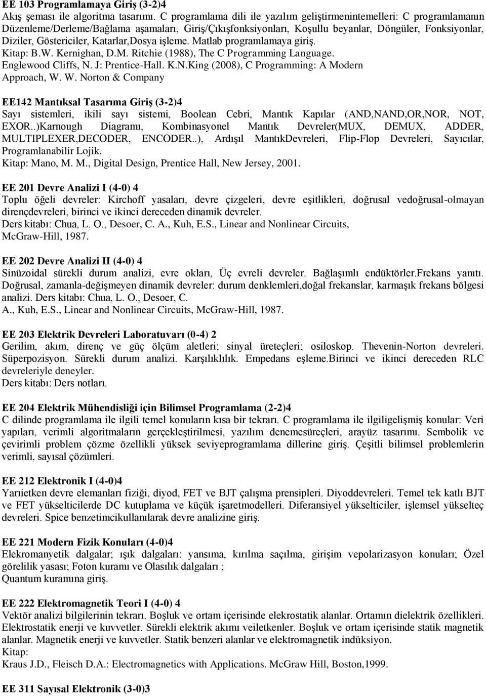 Katarlar,Dosya işleme. Matlab programlamaya giriş. Kitap: B.W. Kernighan, D.M. Ritchie (1988), The C Programming Language. Englewood Cliffs, N. J: Prentice-Hall. K.N.King (2008), C Programming: A Modern Approach, W.