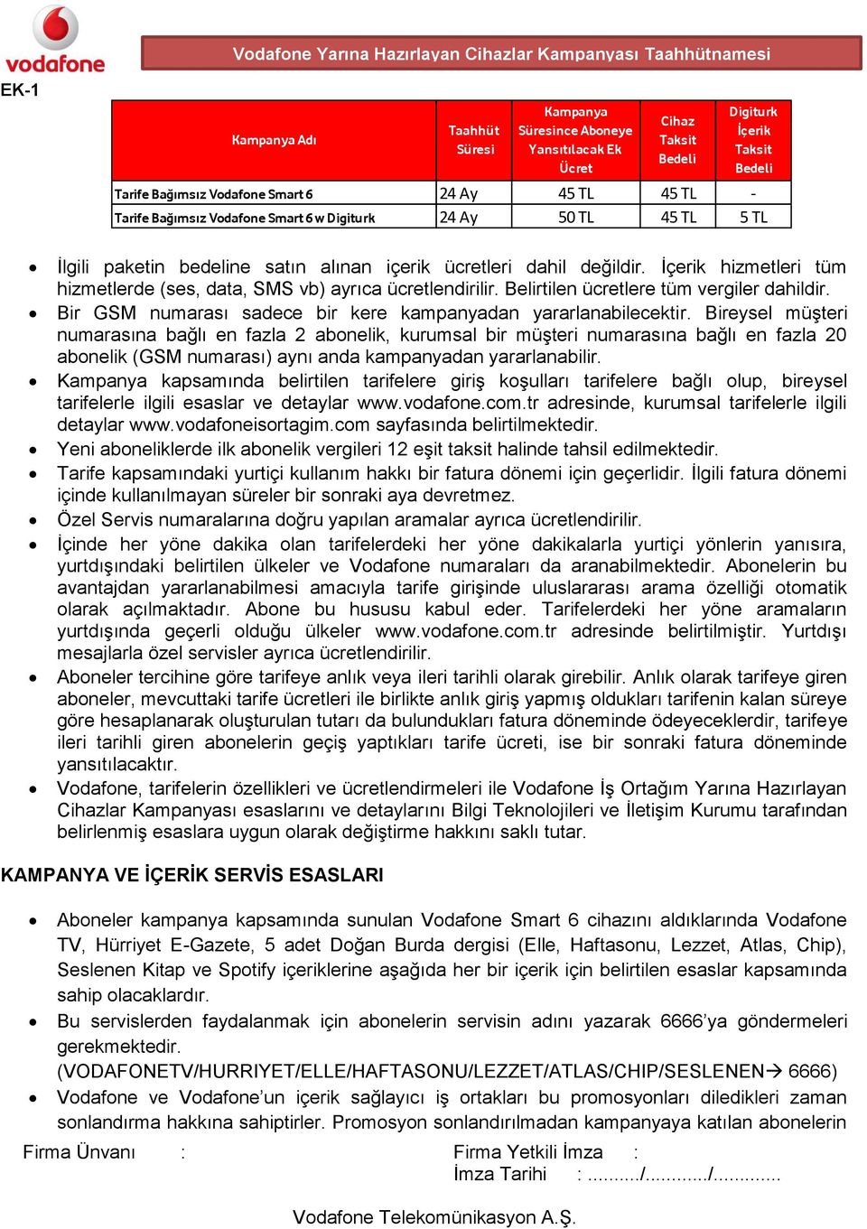 İçerik hizmetleri tüm hizmetlerde (ses, data, SMS vb) ayrıca ücretlendirilir. Belirtilen ücretlere tüm vergiler dahildir. Bir GSM numarası sadece bir kere kampanyadan yararlanabilecektir.