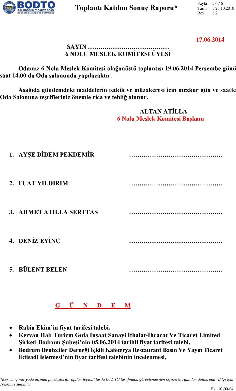 AYŞE DİDEM PEKDEMİR 2. FUAT YILDIRIM 3. AHMET ATİLLA SERTTAŞ 4. DENİZ EYİNÇ 5.