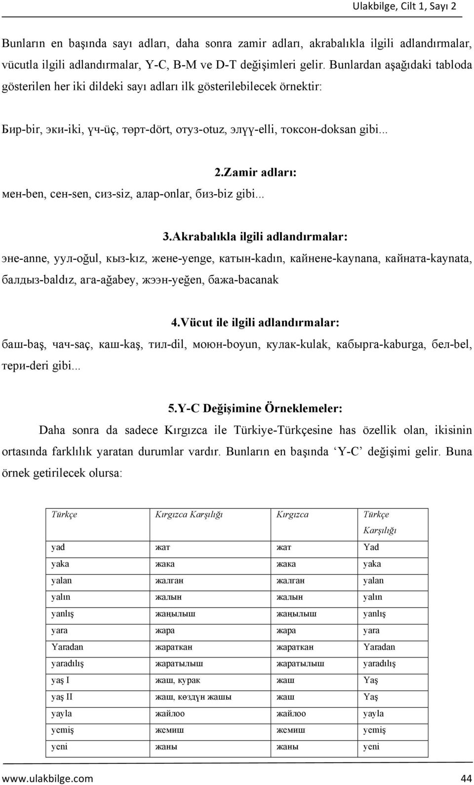 Zamir adları: мен-ben, сен-sen, сиз-siz, алар-onlar, биз-biz gibi... 3.