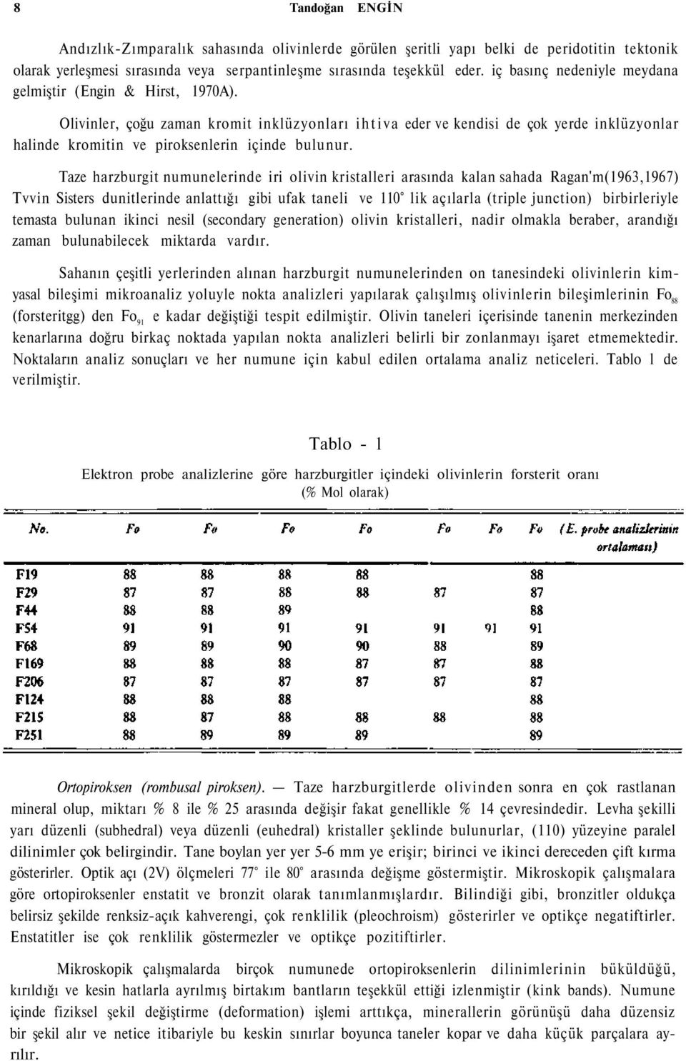 Olivinler, çoğu zaman kromit inklüzyonları ihtiva eder ve kendisi de çok yerde inklüzyonlar halinde kromitin ve piroksenlerin içinde bulunur.