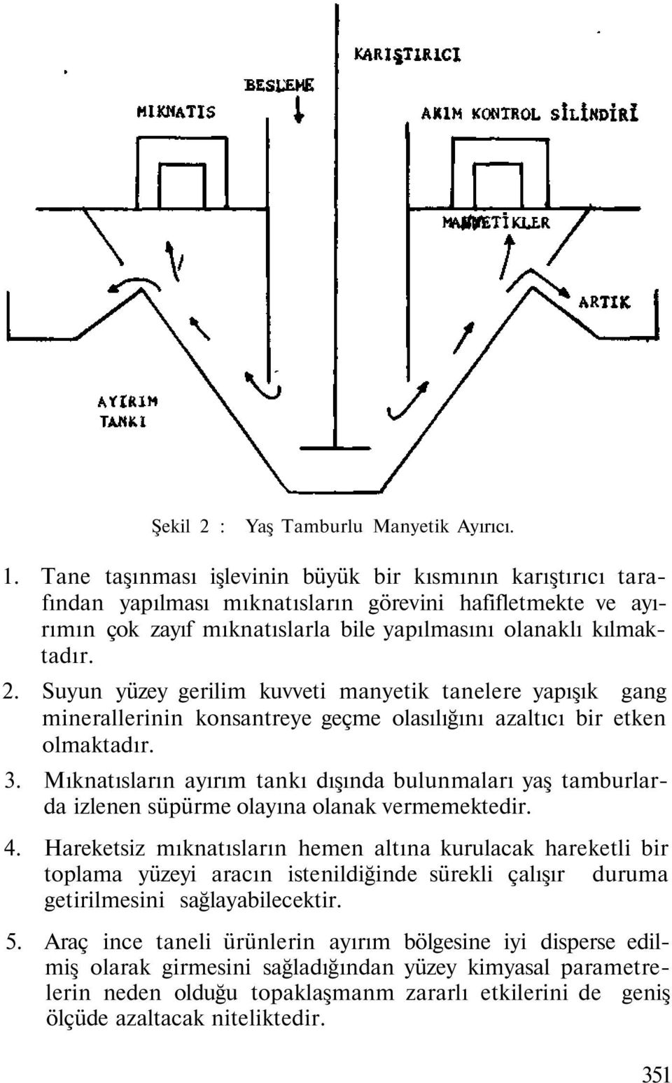 Suyun yüzey gerilim kuvveti manyetik tanelere yapışık gang minerallerinin konsantreye geçme olasılığını azaltıcı bir etken olmaktadır. 3.