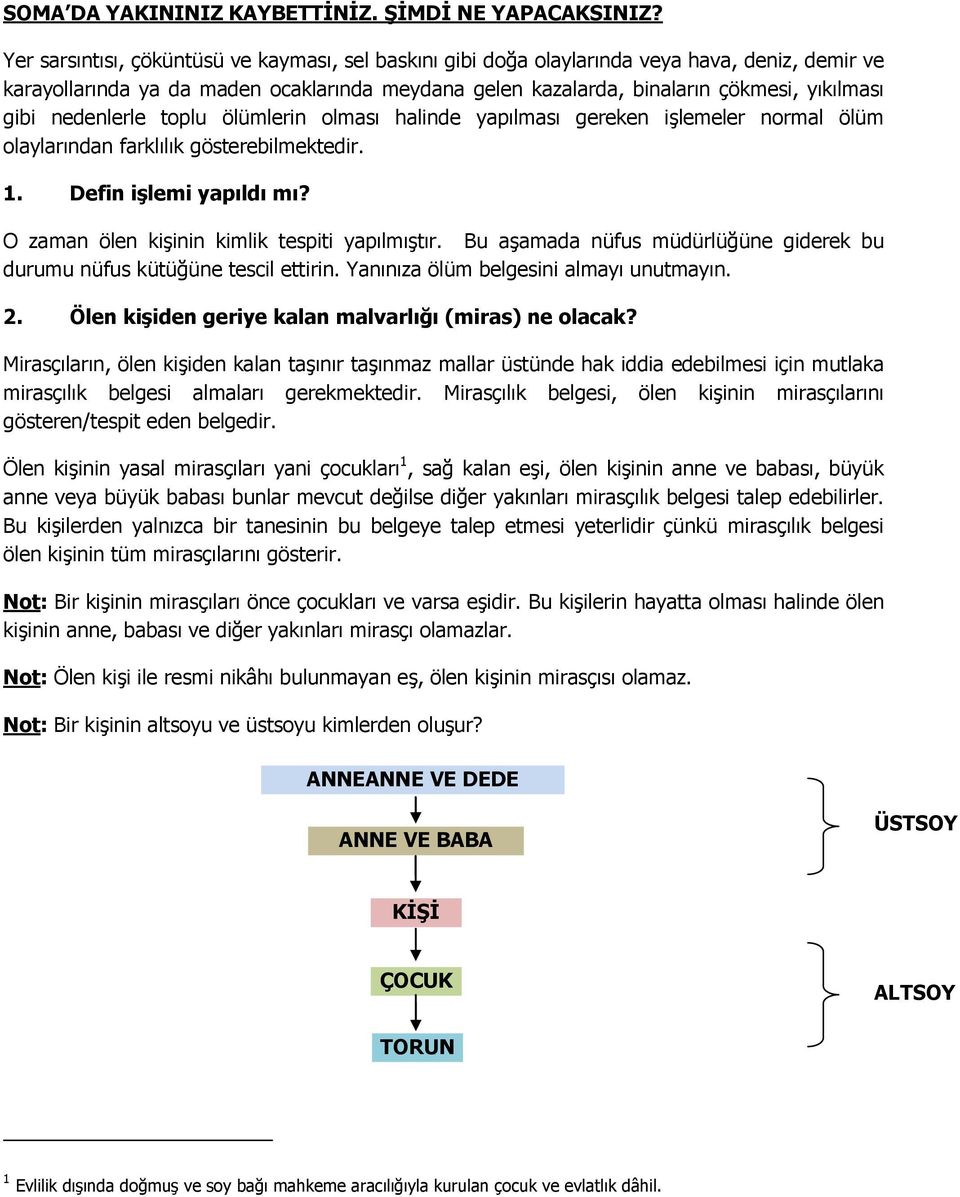 nedenlerle toplu ölümlerin olması halinde yapılması gereken işlemeler normal ölüm olaylarından farklılık gösterebilmektedir. 1. Defin işlemi yapıldı mı?