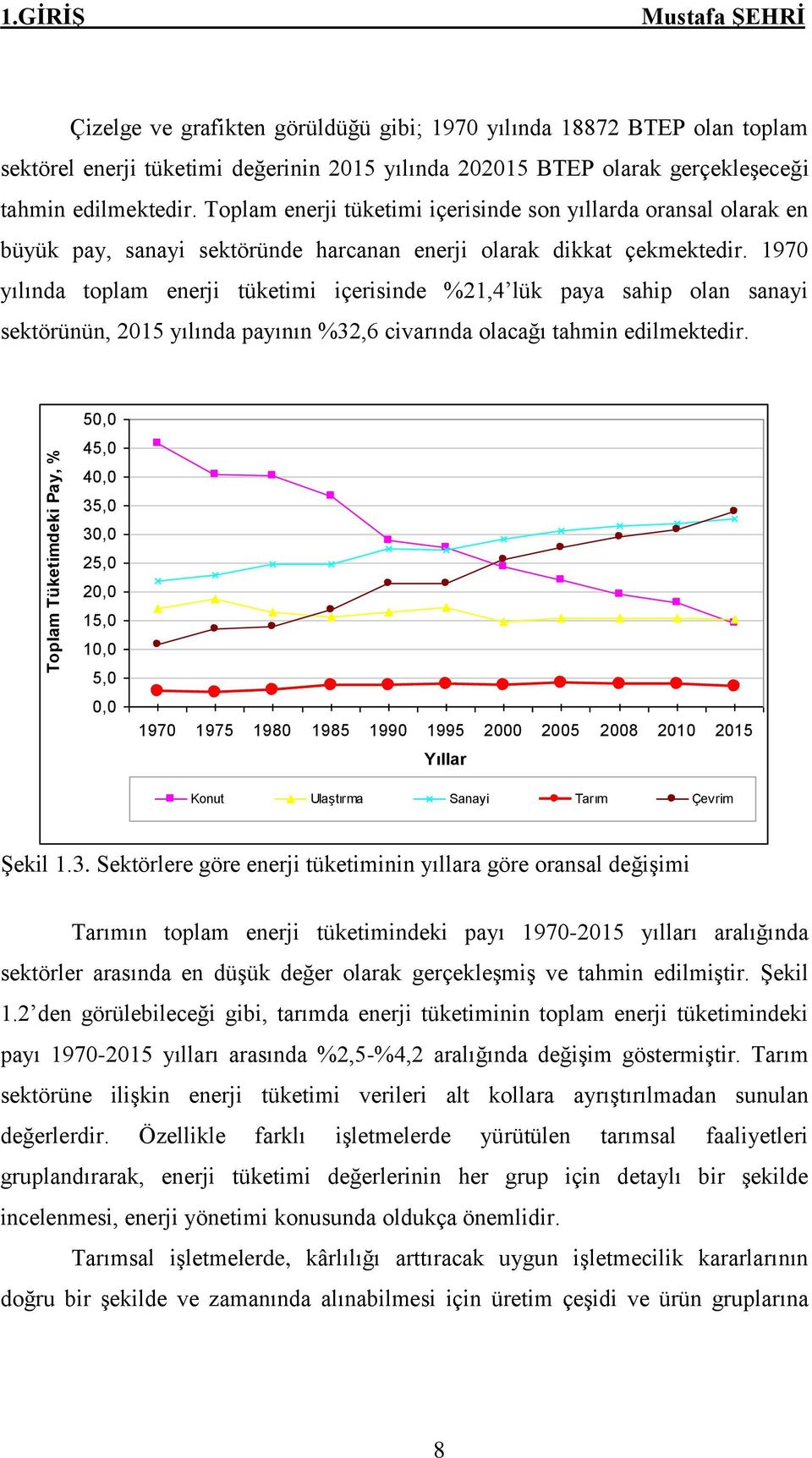 Toplam enerji tüketimi içerisinde son yıllarda oransal olarak en büyük pay, sanayi sektöründe harcanan enerji olarak dikkat çekmektedir.