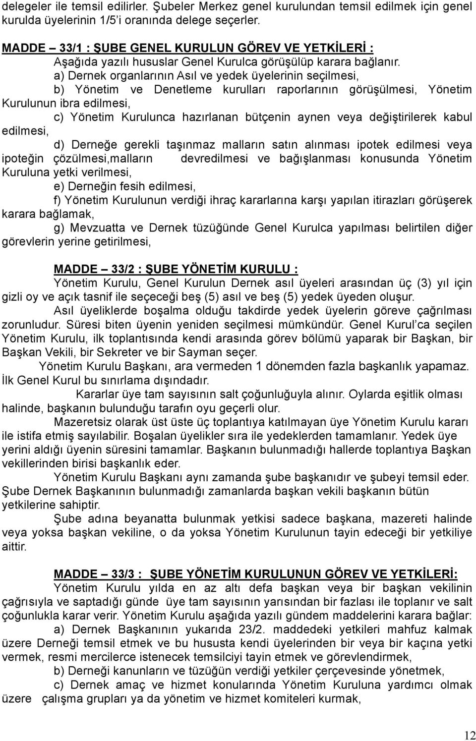 a) Dernek organlarının Asıl ve yedek üyelerinin seçilmesi, b) Yönetim ve Denetleme kurulları raporlarının görüşülmesi, Yönetim Kurulunun ibra edilmesi, c) Yönetim Kurulunca hazırlanan bütçenin aynen