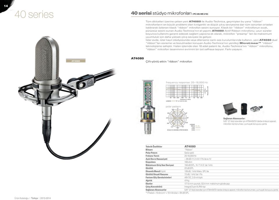 Klasik bir ribbon mikrofonun sıcak, pürüzsüz sesini sunan Audio-Technica nın el yapımı AT4080 Aktif Ribbon mikrofonu; uzun süreler boyunca kullanımı garanti edecek sağlam yapısına ek olarak, mikrofon