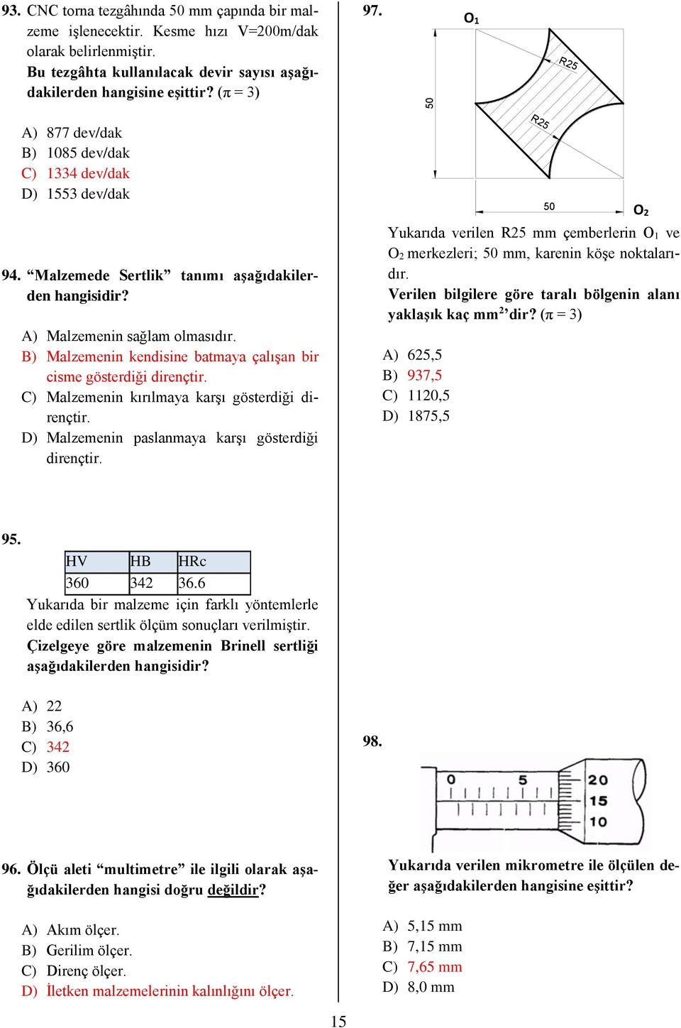 B) Malzemenin kendisine batmaya çalışan bir cisme gösterdiği dirençtir. C) Malzemenin kırılmaya karşı gösterdiği dirençtir. D) Malzemenin paslanmaya karşı gösterdiği dirençtir.