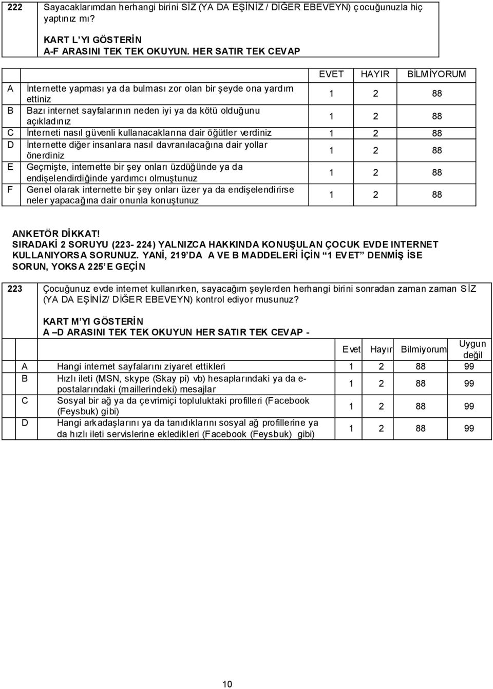 nasıl güvenli kullanacaklarına dair öğütler verdiniz D Ġnternette diğer insanlara nasıl davranılacağına dair yollar önerdiniz E GeçmiĢte, internette bir Ģey onları üzdüğünde ya da endiģelendirdiğinde