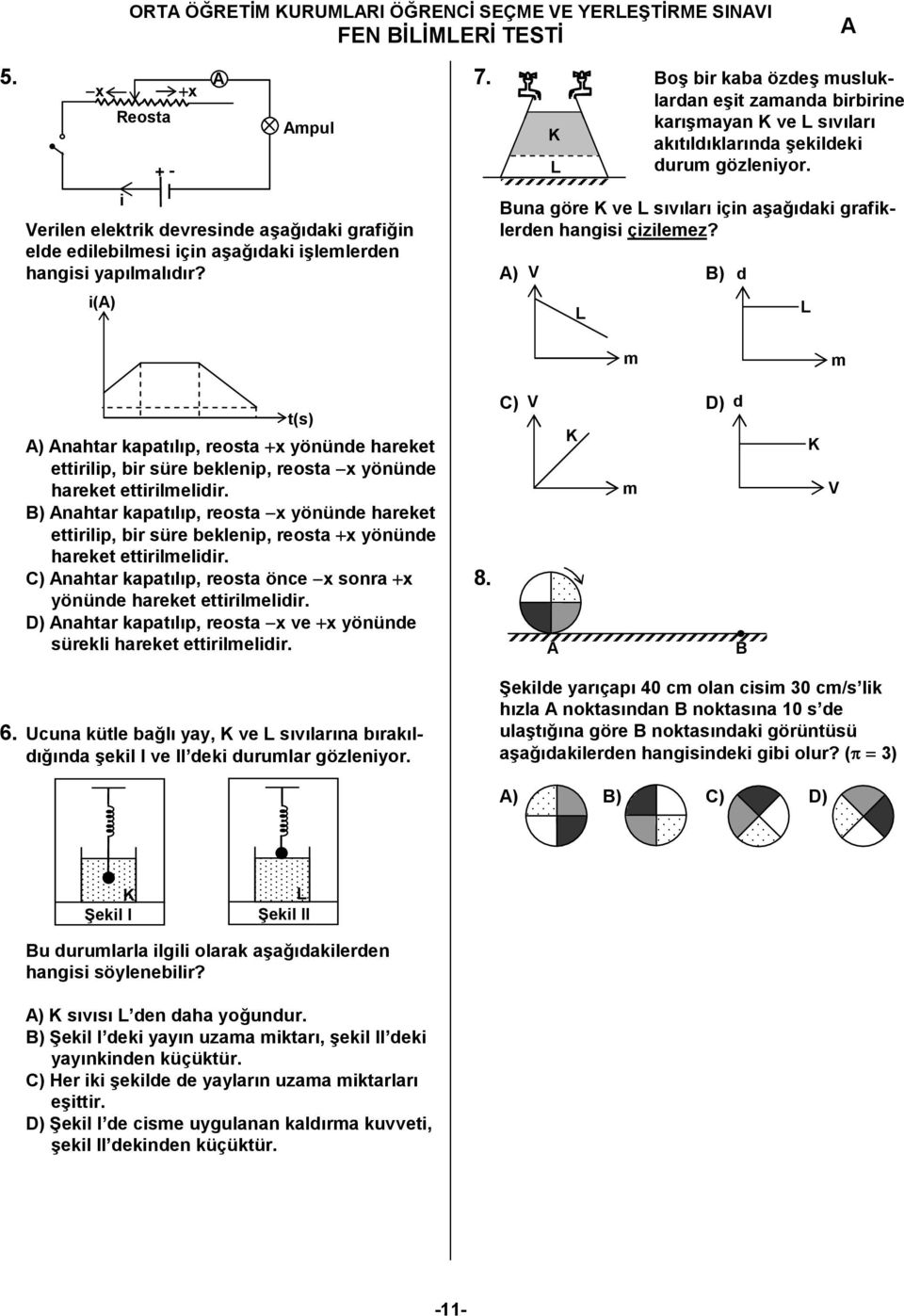 Buna göre ve s&v&lar& için a>a9&daki grafiklerden hangisi çizilemez?