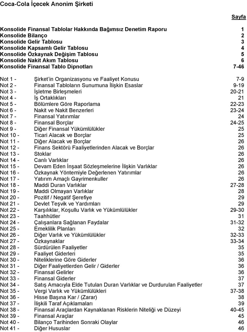 Birleşmeleri 20-21 Not 4 - İş Ortaklıkları 21 Not 5 - Bölümlere Göre Raporlama 22-23 Not 6 - Nakit ve Nakit Benzerleri 23-24 Not 7 - Finansal Yatırımlar 24 Not 8 - Finansal Borçlar 24-25 Not 9 -