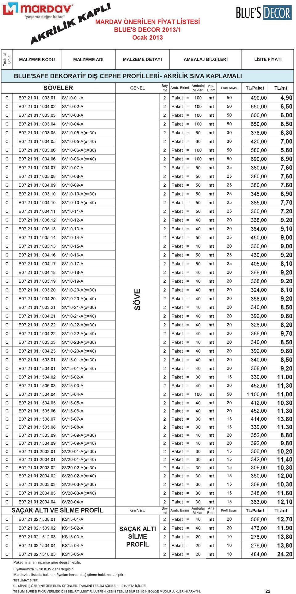 21.01.1004.05 SV10-05-(x=40) 2 Paket = 60 30 420,00 7,00 C B07.21.01.1003.06 SV10-06-(x=30) 2 Paket = 100 50 580,00 5,80 C B07.21.01.1004.06 SV10-06-(x=40) 2 Paket = 100 50 690,00 6,90 C B07.21.01.1004.07 SV10-07- 2 Paket = 50 25 380,00 7,60 C B07.