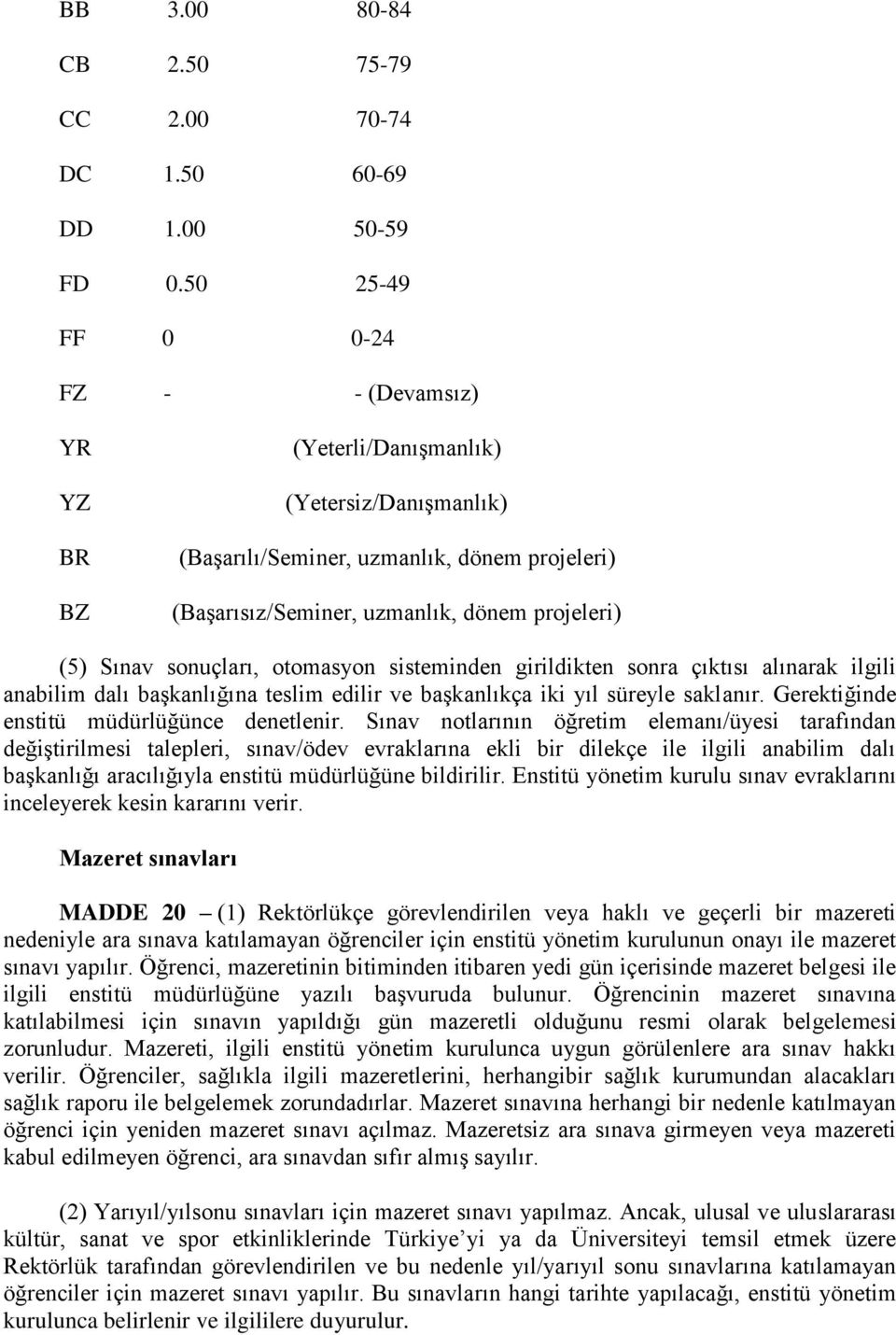 sonuçları, otomasyon sisteminden girildikten sonra çıktısı alınarak ilgili anabilim dalı başkanlığına teslim edilir ve başkanlıkça iki yıl süreyle saklanır.