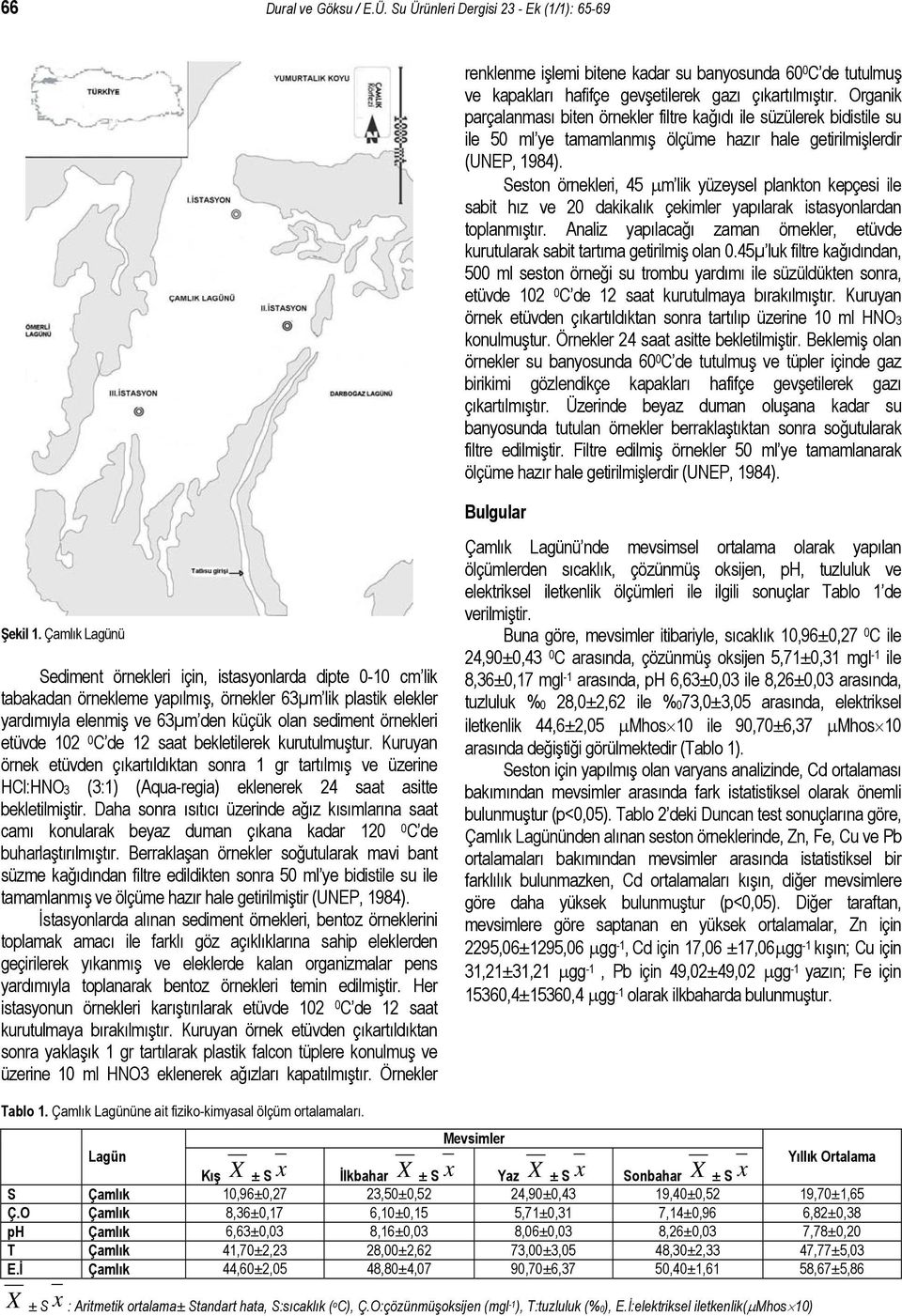 Seston örnekleri, 45 µm lik yüzeysel plankton kepçesi ile sabit hız ve 2 dakikalık çekimler yapılarak istasyonlardan toplanmıştır.