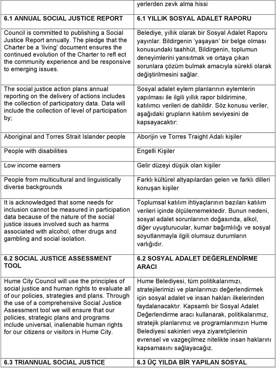 The social justice action plans annual reporting on the delivery of actions includes the collection of participatory data.