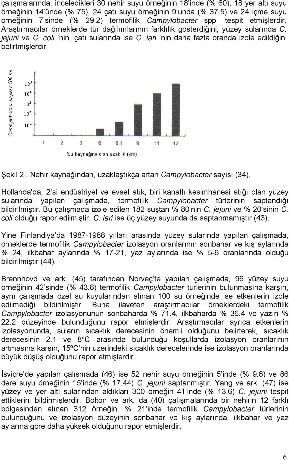 lari nin daha fazla oranda izole edildiğini belirtmişlerdir. Şekil 2. Nehir kaynağından, uzaklaştıkça artan Campylobacter sayısı (34).